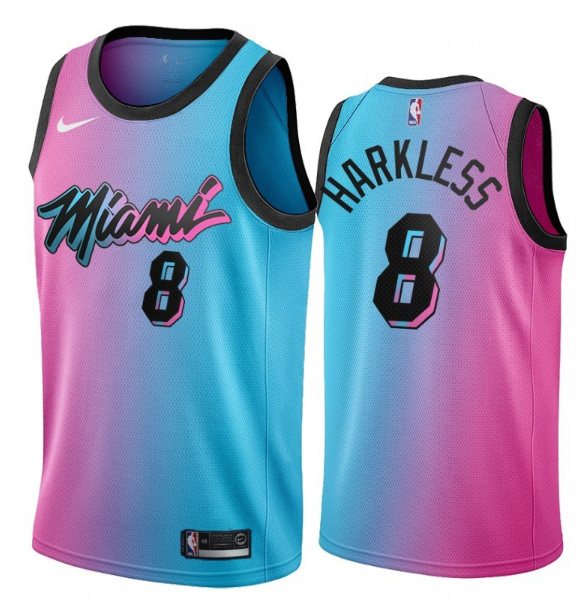Men's Miami Heat #8 Maurice Harkless 2020 Blue/Pink City Edition Stitched Jersey